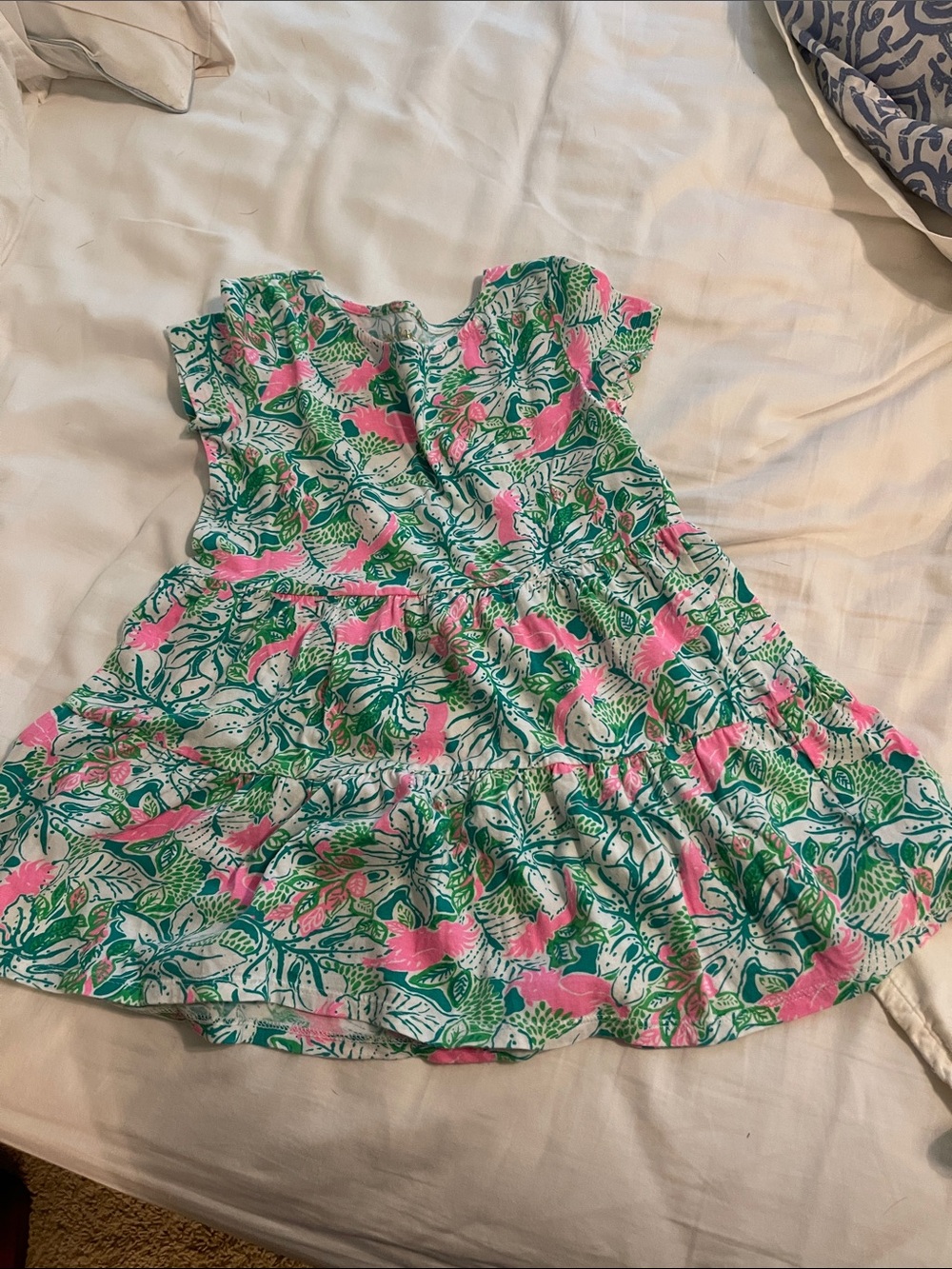 Lilly Pulitzer Girls Floral Tiered Dress in Pink and Green